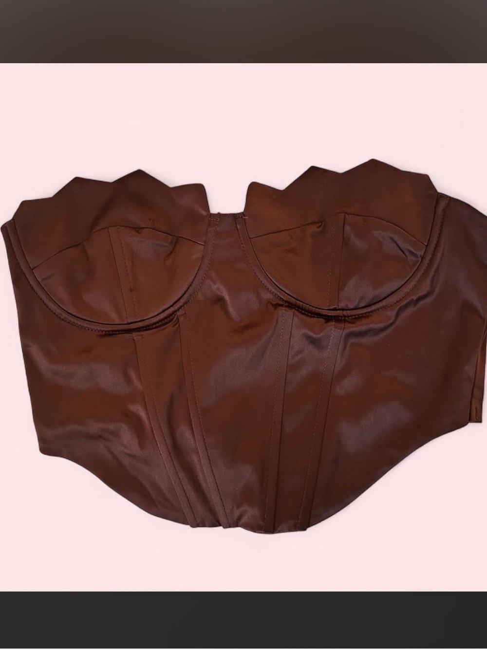 Fashion Nova Chocolate Brown Scallop Strapless Bustier Top